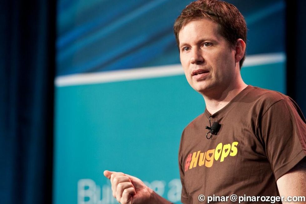 John Allspaw in his #HugOps shirt at the Velocity Conference